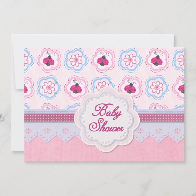 Convites Chá de fraldas Ladybug Flowers (Frente)