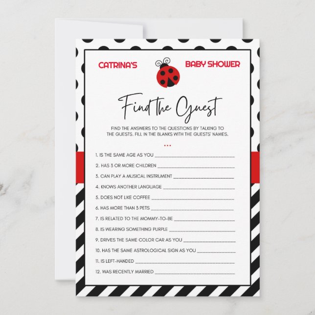 Convites Chá de fraldas Ladybug - Nome editável, 5x7 (Frente)