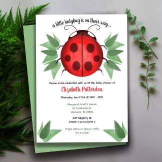Convites Chá de fraldas Ladybug vermelho, preto, verde