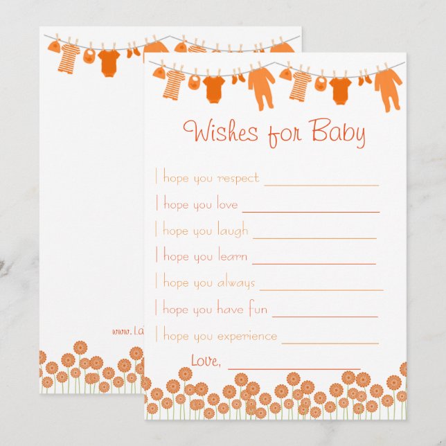 Convites Chá de fraldas Laranja Deseja Jogo De Bebê (Frente/Verso)