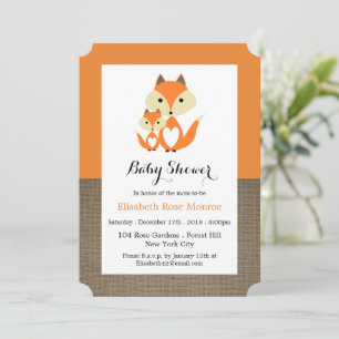 Convites Chá de fraldas Laranja Fox Burlap