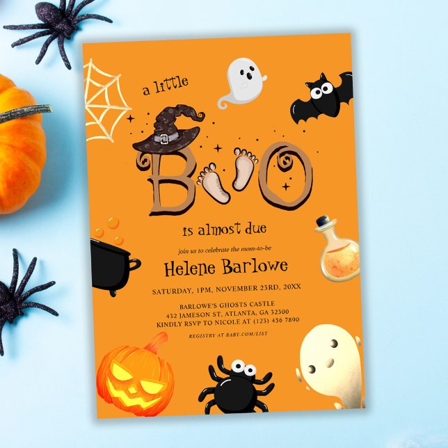 Convites Chá de fraldas Laranja Pequeno Boo (Halloween Little Boo Orange Baby Shower Invitation)