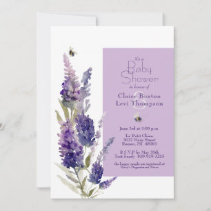 Convites Chá de fraldas Lavanda Botânica Roxo Floral
