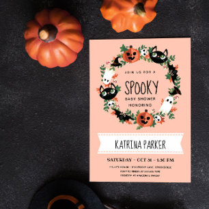 Convites Chá de fraldas Leve de Halloween Bonita e Spooky