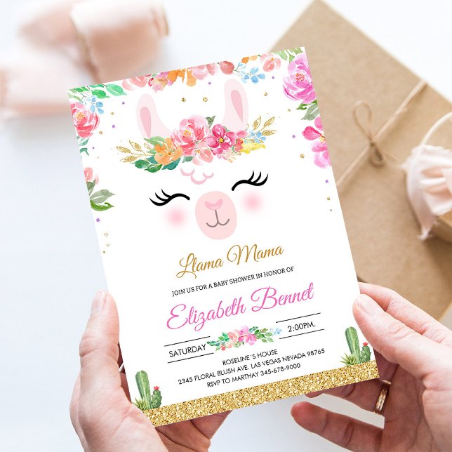 Convites Chá de fraldas Llama Alpaca Fiesta Cactus (Criador carregado)