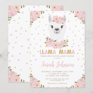 Convites Chá de fraldas Llama Blush Floral