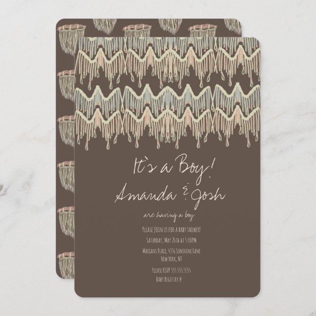 Convites Chá de fraldas Macrame Hanging Rustic Boho Rope Ar (Frente/Verso)