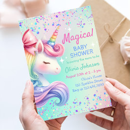 Convites Chá de fraldas mágico do Unicorn Pastel Rainbow