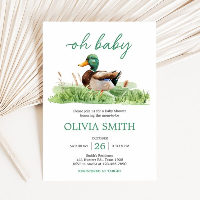 Convites Chá de fraldas Mallard Duck (Oh Baby Mallard Duck Baby Shower Invitation
)