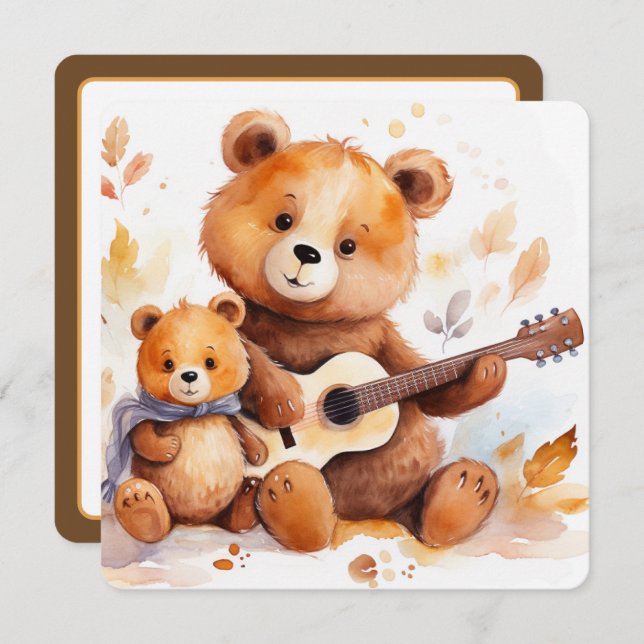 Convites Chá de fraldas Mama Bear e Cub (Frente/Verso)