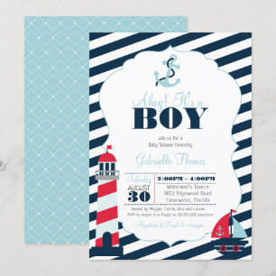Convites Chá de fraldas Marinho Azul de Stripe Ahoy