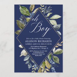 Convites chá de fraldas marinho azul e verde-folioso
