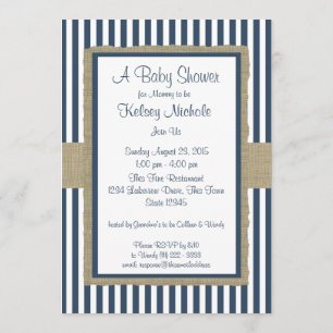 Convites Chá de fraldas marinho Blue Stripes
