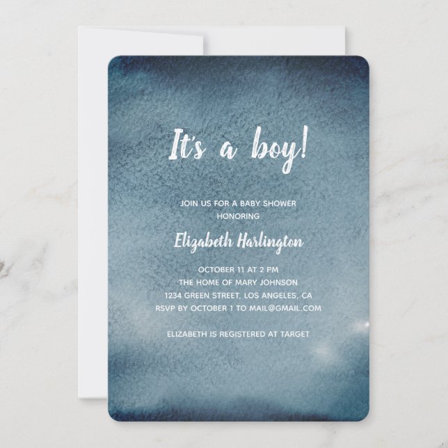 Convites Chá de fraldas. Marinho. Cor da água azul (Frente)