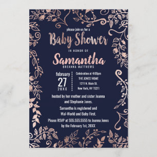 Convites Chá de fraldas Marinho Floral Dourado Rosa Azul