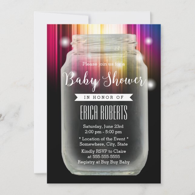 Convites Chá de fraldas Mason Jar Elegante Aurora Borealis (Frente)