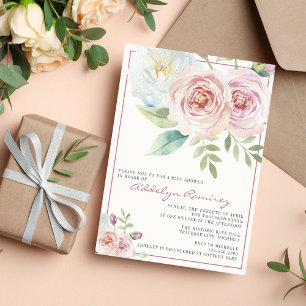 Convites Chá de fraldas Mauve Romântico Floral Suave