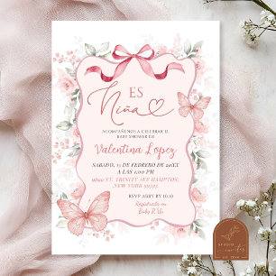 Convites Chá de fraldas Mexicano Coquette Ribbon Floral Es
