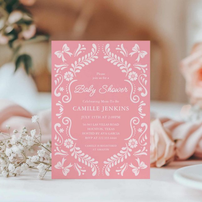 Convites Chá de fraldas mexicano Fiesta Girl (Girl Papel Picado Baby Shower Invitation)