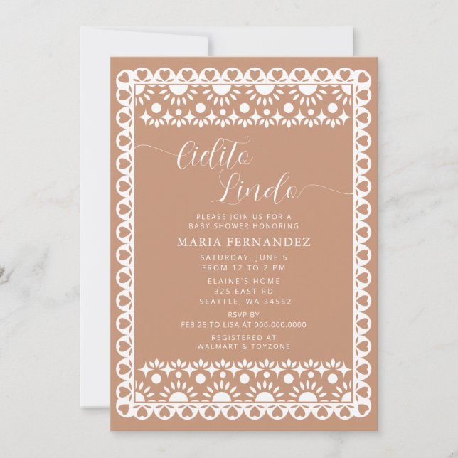 Convites Chá de fraldas mexicano Picado Cielito Lindo (Frente)