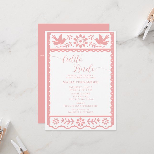 Convites Chá de fraldas mexicano Picado Cielito Lindo (Frente/Verso In Situ)