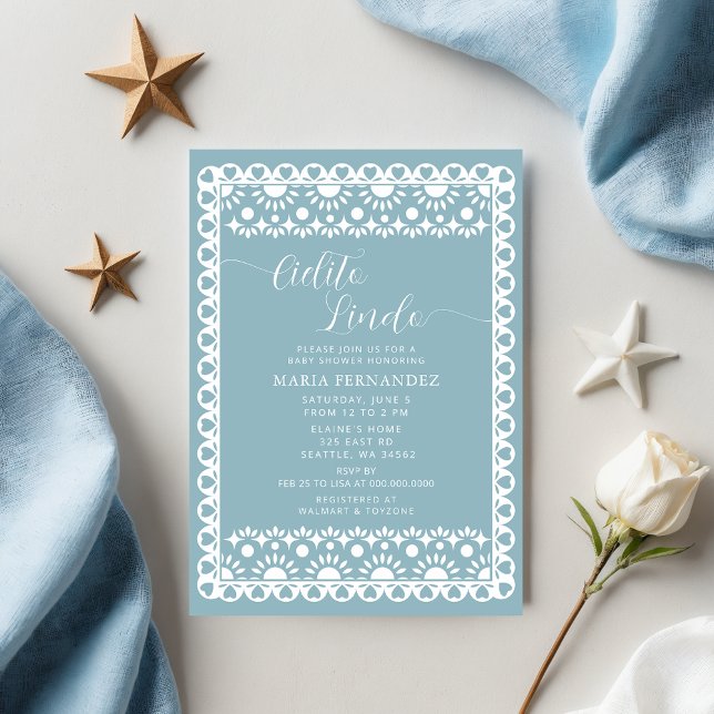 Convites Chá de fraldas mexicano Picado Cielito Lindo (Mexican Papel Picado Cielito Lindo Baby Shower Invitation)