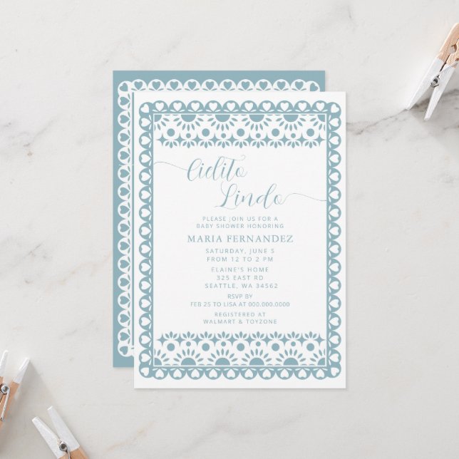 Convites Chá de fraldas mexicano Picado Cielito Lindo (Frente/Verso In Situ)