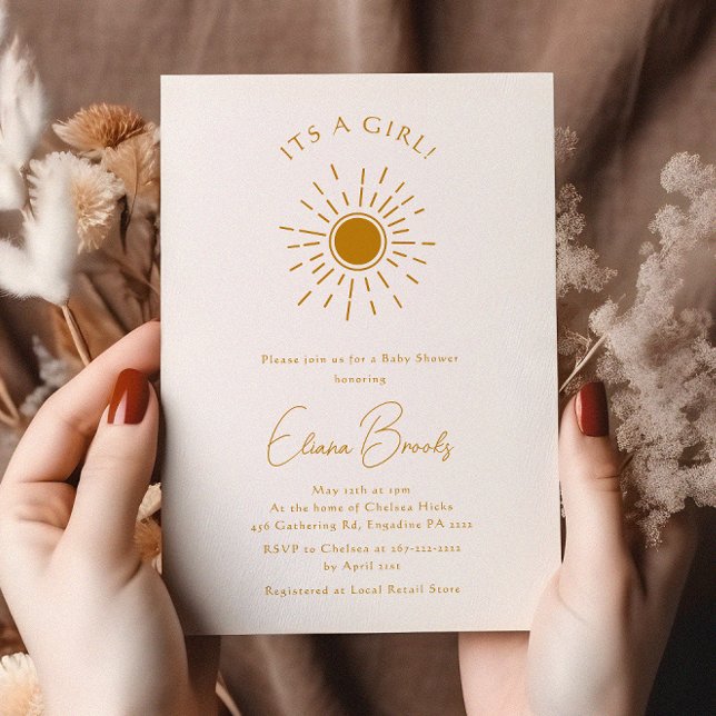 Convites Chá de fraldas Minimalista Boho Sunshine É uma Gar (Criador carregado)