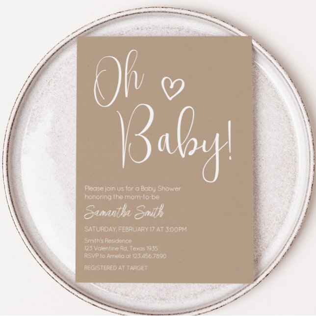 Convites Chá de fraldas Minimalista de Baby Brown (Brown Minimalist Heart Baby Shower Invitation)