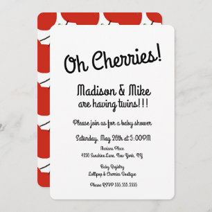Convites Chá de fraldas Minimalista de Cerejas Vermelhas Gê