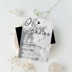 Convites Chá de fraldas minimalista de gêmeos com foto escr