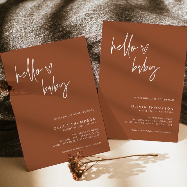 Convites Chá de fraldas Minimalista Terracotta | Sexo neutr (Criador carregado)