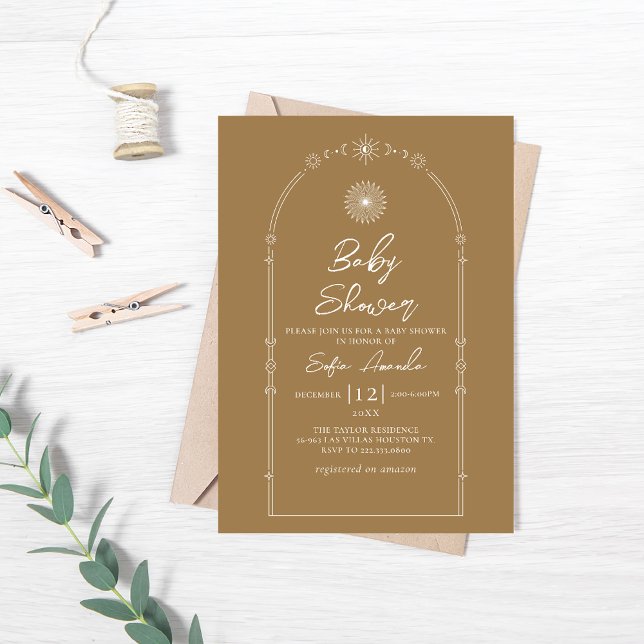 Convites Chá de fraldas Mínimo Celestial Monoline Mandala (Criador carregado)