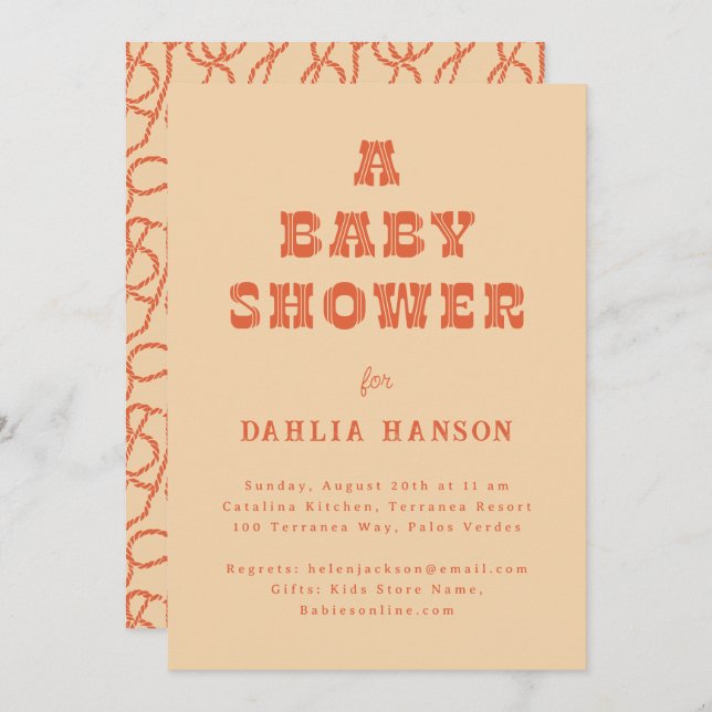 Convites Chá de fraldas Mínimo Laranja de Pêssego Ocidental (Frente/Verso)