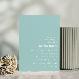 Convites Chá de fraldas Mínimo Moderno e Azul Aqua