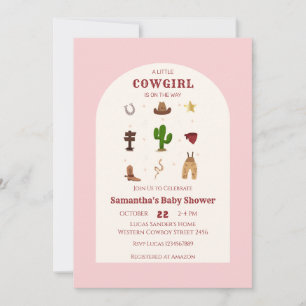 Convites Chá de fraldas Mínimo Rosa de Rodeo Cowgirl