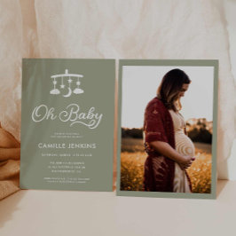 Convites Chá de fraldas Mínimo Verde Moderno