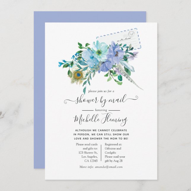 Convites Chá de fraldas Mint e Blue Boho por Email (Frente/Verso)