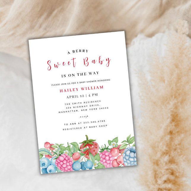 Convites Chá de fraldas Modern Wild Berry Sweet (Modern Wild Berry Sweet Baby Shower In Invitation)