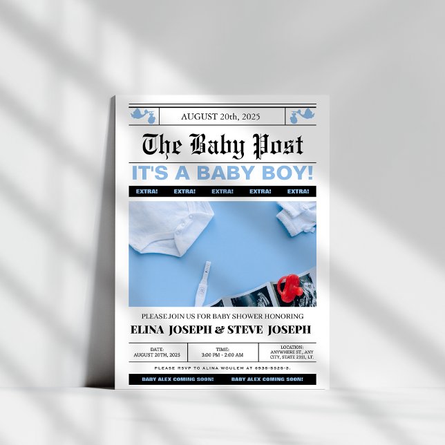 Convites Chá de fraldas Moderno de Fotografias do Jornal (Criador carregado)