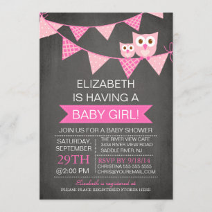 Convites Chá de fraldas Moderno de Garota de Bunting Owl