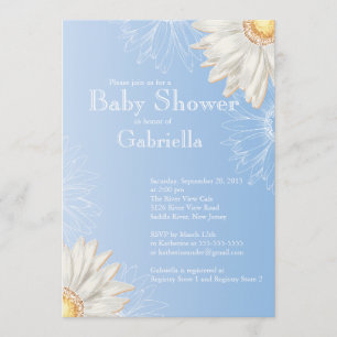 Convites Chá de fraldas moderno de Gerbera Daisy Azul e Br