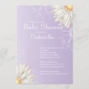 Convites Chá de fraldas Moderno de Gerbera Purple e White