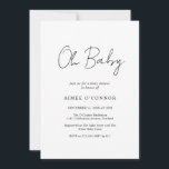 Convites Chá de fraldas Moderno de Script Russo Elegante Si<br><div class="desc">Convite moderno de chá de fraldas preto e branco com um simples design com "Oh Baby" em uma tipografia de script de estilo rústico. Este elegante convite neutro de gênero com um layout minimalista é excelente quer você esteja tendo um menino ou uma garota.</div>
