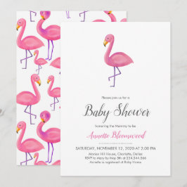 Convites Chá de fraldas Moderno Flamingo Rosa