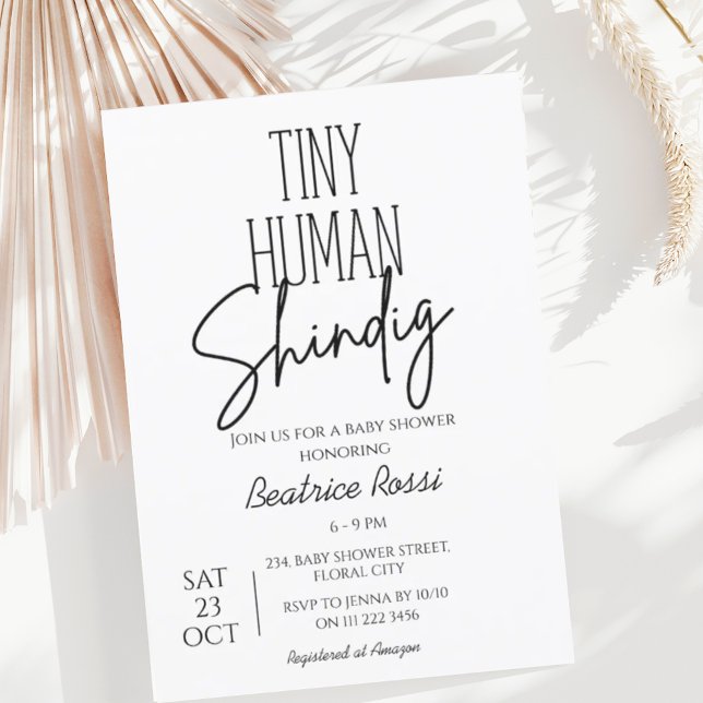 Convites Chá de fraldas Moderno Neutro de Shindig Humano Pe (Tiny Human Shindig Baby Shower Invitation)