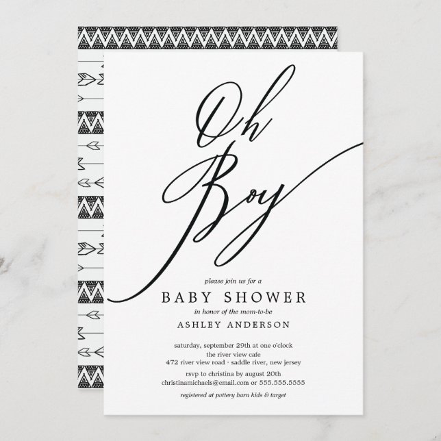 Convites Chá de fraldas Moderno Tribal Oh Boy (Frente/Verso)