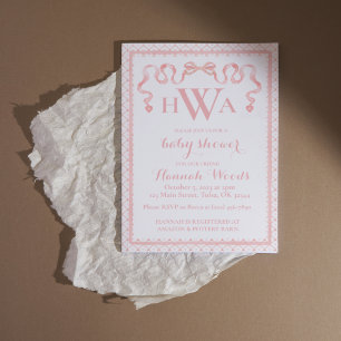 Convites Chá de fraldas Monograma do Coquete de Fita Coraçã