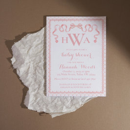 Convites Chá de fraldas Monograma do Coquete de Fita Coraçã