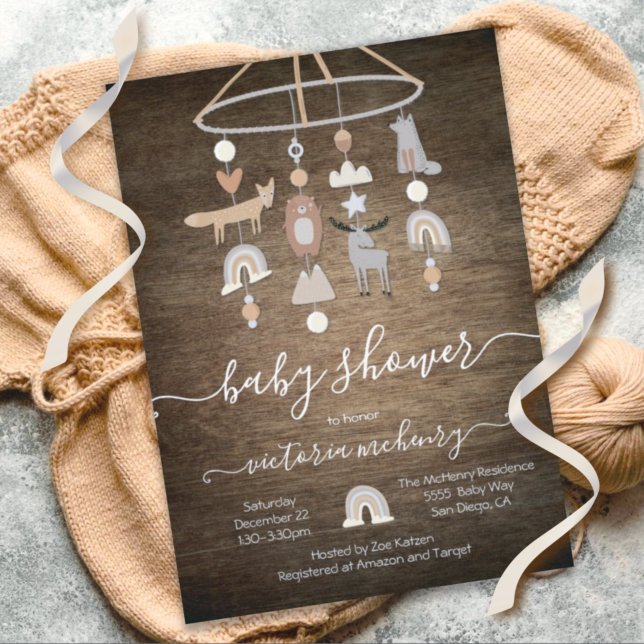 Convites Chá de fraldas Móvel Russo Boho Forest (Criador carregado)